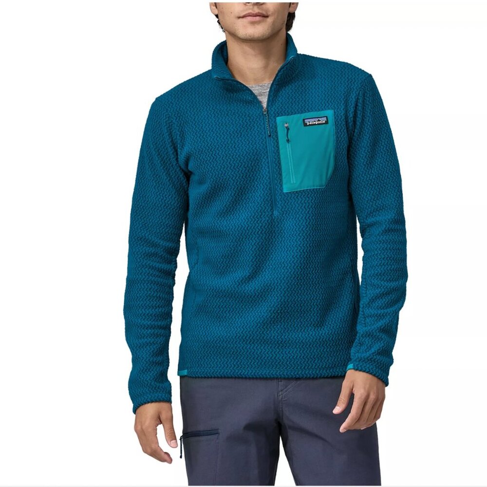 NWT Patagonia Men's R1 Air Zip Neck Fleece Pullover M Lagom Blue Lightweight - Picture 2 of 11
